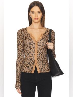 Free People Going Places Leopard Print Cardigan XS Snap Front Lightweight